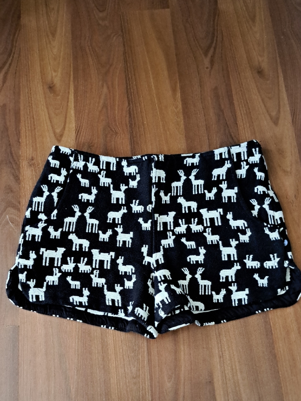 Women's Black and White Deer Print Shorts. 100% Cotton